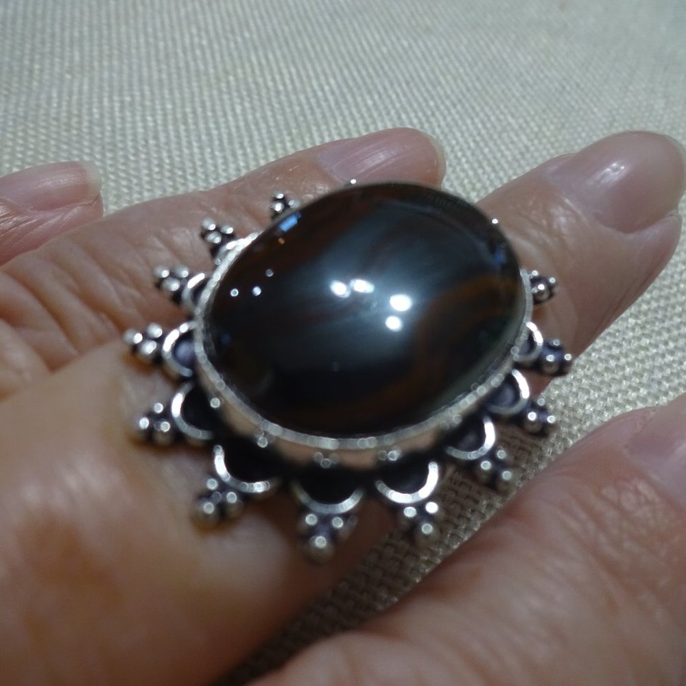 Ornate "IRON TIGERS EYE" Handmade Sterling Ring Size 8.25 #325B